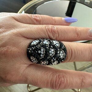 Boho Handmade 925 Silver Ring With Black & Clear Zirconia Design Size 7.5 Elegan